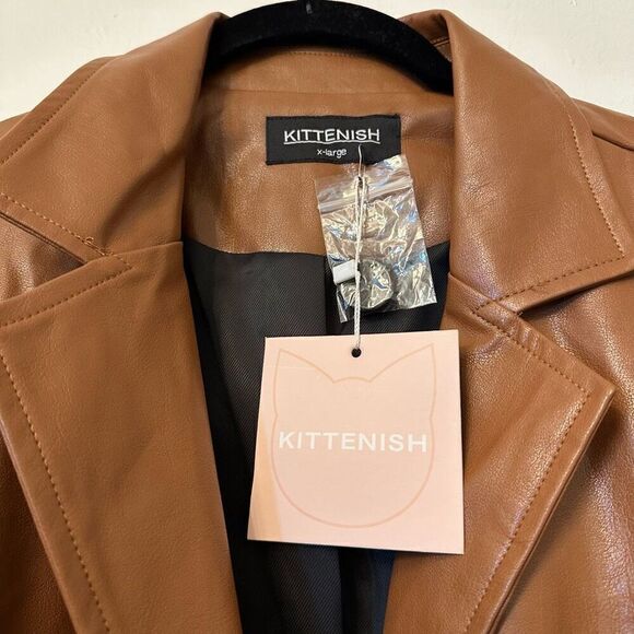 NWT Kittenish Single Breasted Notch Collar Faux Leather Jacket Coat Camel Tan XL - Picture 4 of 5
